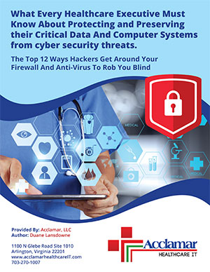 What Every Healthcare Executive Must Know About Protecting and Preserving their Critical Data And Computer Systems from cyber security threats. The Top 12 Ways Hackers Get Around Your Firewall And Anti-Virus To Rob You Blind.